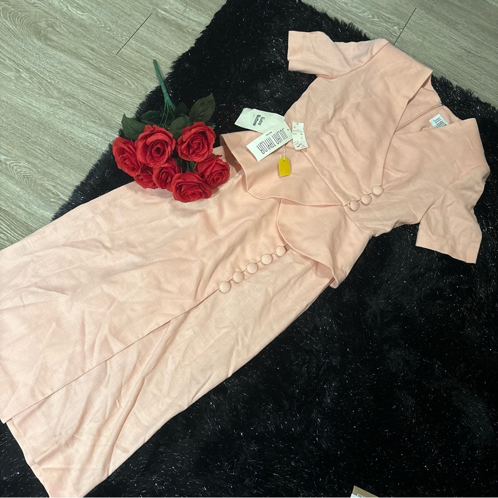 Julian Taylor 80s Elegant Pink Button-Down Dress